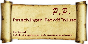 Petschinger Petróniusz névjegykártya